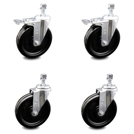Service Caster 6 Inch Phenolic Wheel Swivel 1/2 Inch Threaded Stem Caster Total Lock Brake, 2PK SCC-TSTTL20S615-PHS-121315-2-S-2